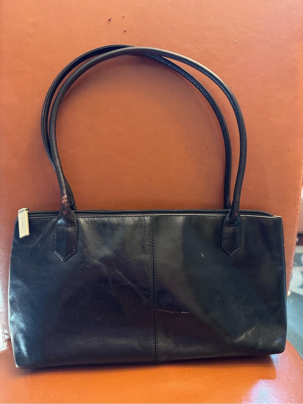 Vintage Hobo International Black Leather Shoulder Bag East West Baguette Y2K